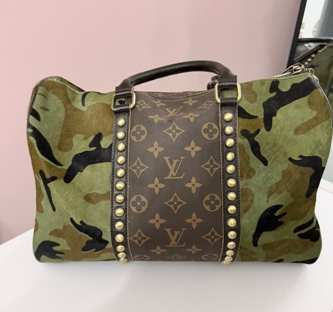 Upcycled Louis Vuitton Camo Patchwork Tote